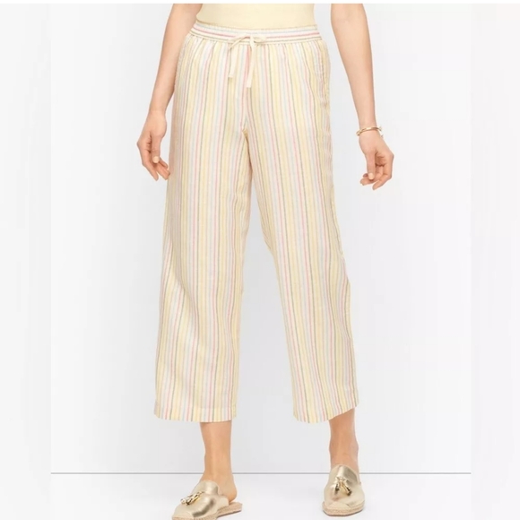 Talbots Pants - Talbots Linen Blend Wide Leg Rainbow Striped Crop Pants Size Large Petite